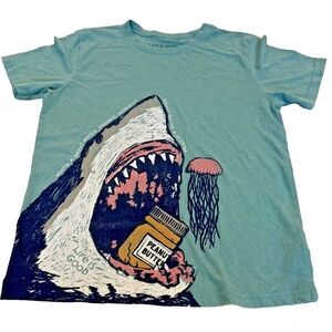 Life Is Good Cool Tee Boys XL (12-14); Shark/Jellyfish Theme; Teal‎